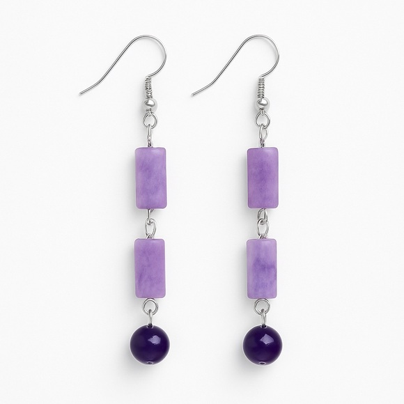 Amethyst Purple Stone Beaded Dangle Earrings - Picture 1 of 2
